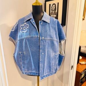 Marni Light Blue Denim Vest with Flower Patch Details US 12 IT 48